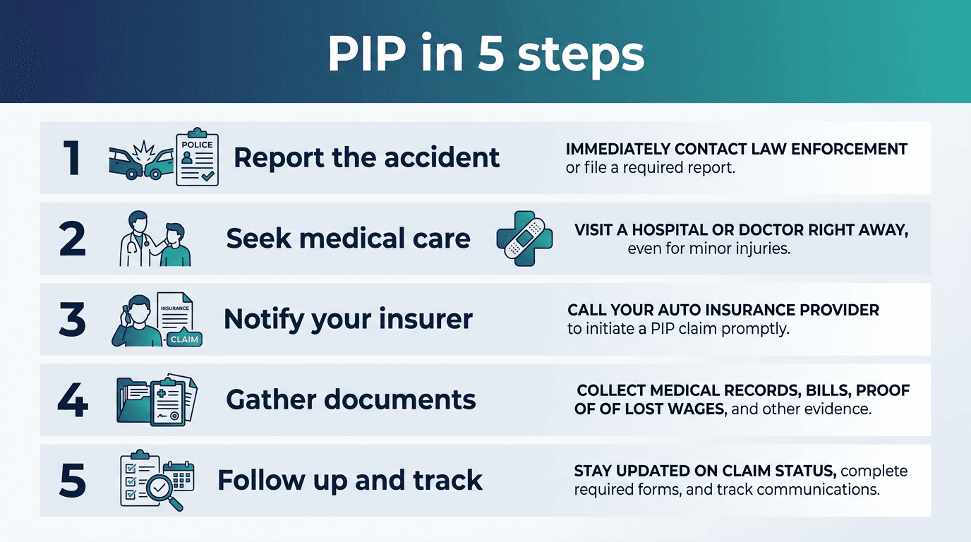 Illustrated five-step overview of the Florida PIP claim process